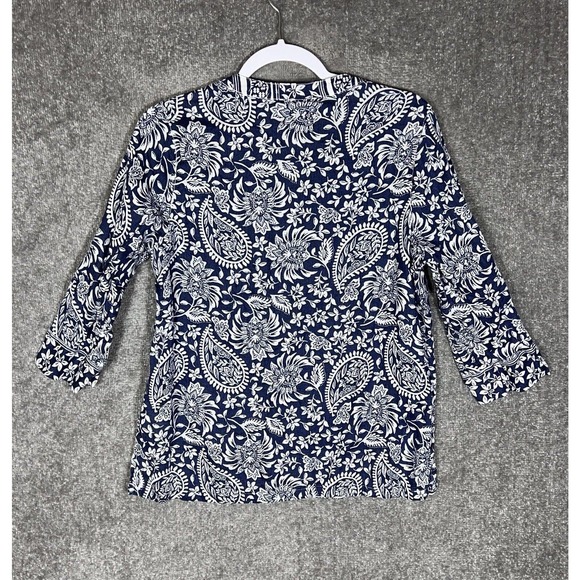 Sigrid Olsen Linen V-Neck Floral Paisley Top Womens Size Small Blue White - Picture 2 of 7